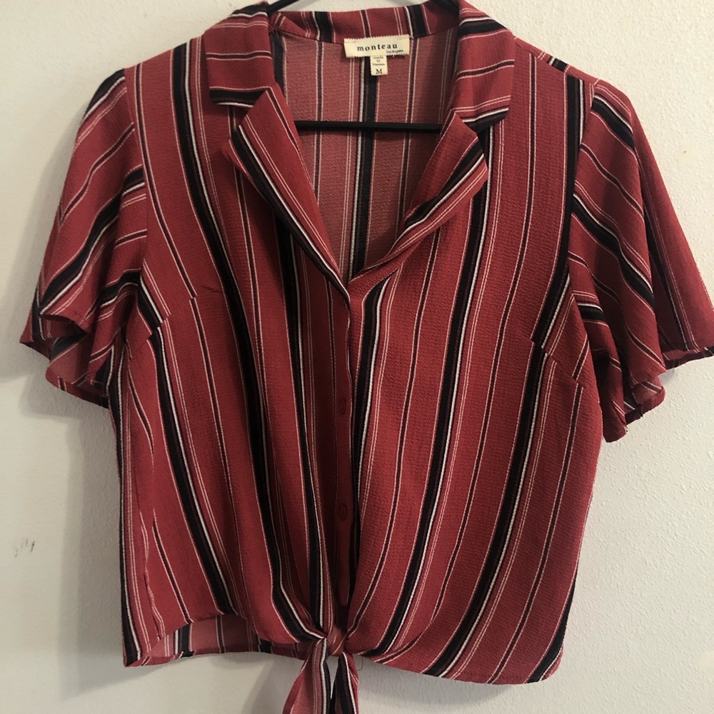 Button up tie front top.